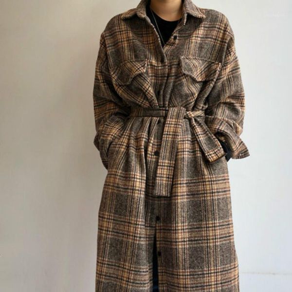 

elegant coat retro plaid jacket women's autum/ and winter long wool plaid shirt jacket long sleeve coat warm women tweed1, Black