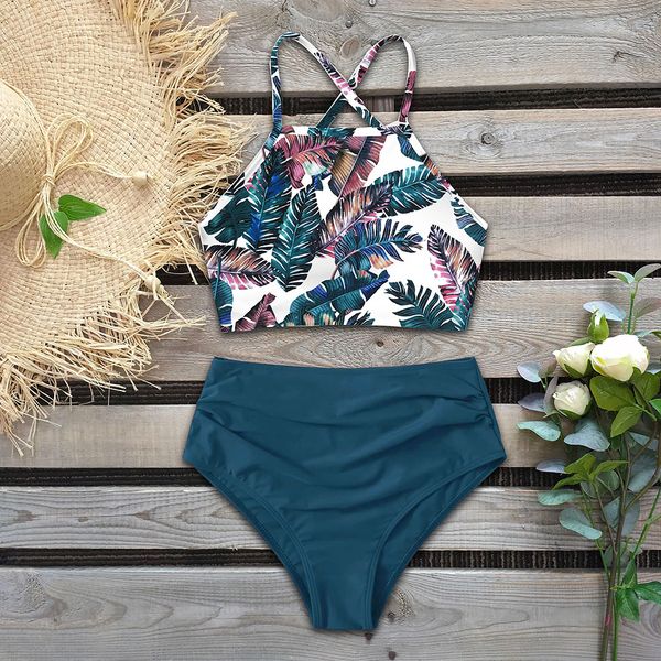 

high waist swimsuit 2020 new women swimwear vintage high neck bikini set bathing suits swim wear biquini plus size s-xl 1004, White;black