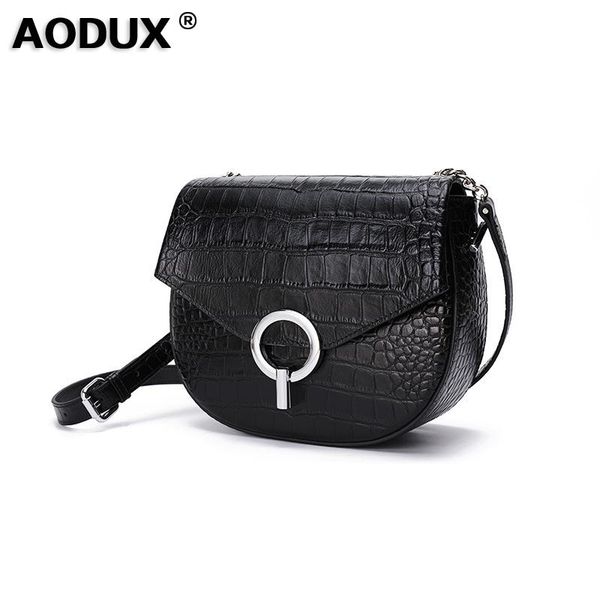 

aodux 100% genuine cow leather crocodile pattern classic small bags women messenger cross body cowhide purse shoulder bag