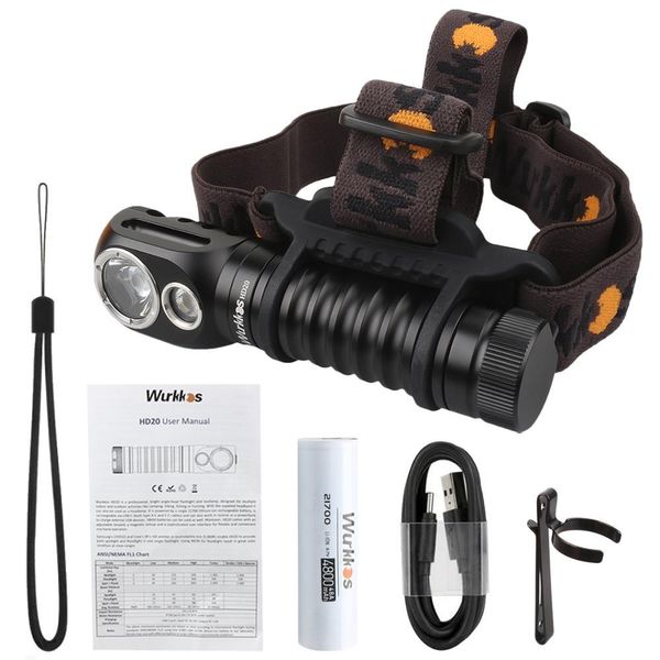 

wurkkos hd20 rechargeable headlamp 21700 flashlight 2000lm dual led lh351d and xpl with usb c reverse charge magnetic tail jllmta light2010