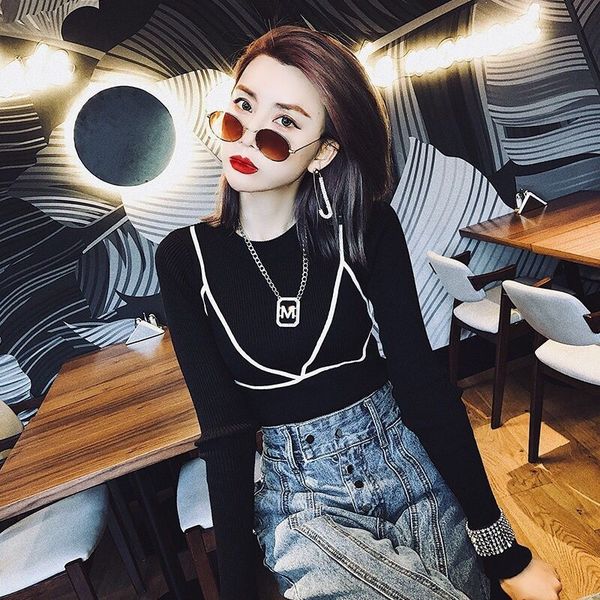 

long sleeve knitwearsmall opknitwear ragrant sweaterbottoming shirttight pring and autumn winter clothes2020 new foreign long sl, White;black