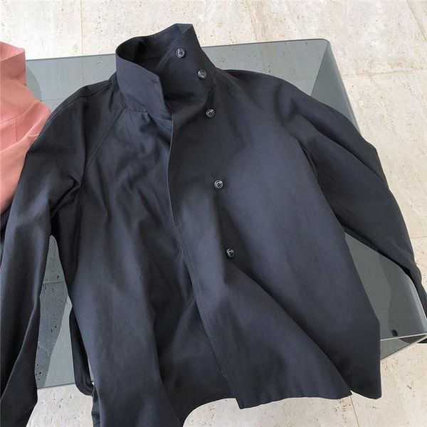 

autumn new fashion design sense collar windshield two-door loose-fitting waist casual short coat girl1, Tan;black