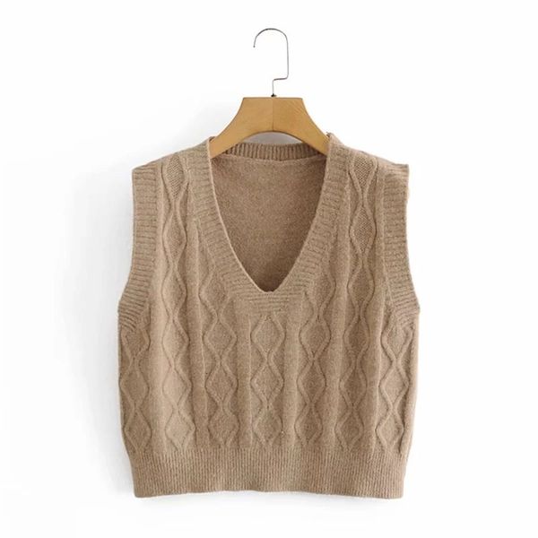 

2021 new women fashion solid color knitted vest sweaters vintage v neck side vents female waistcoat chic jumper t, White;black