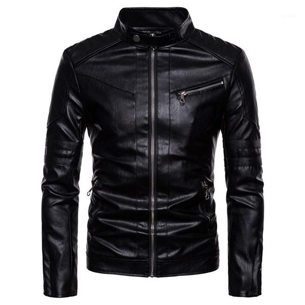 

2020 brand clothing warm men leather jacket mens leather motorcycle standing collar motorcycle style men's jackets s-xxl1, Black