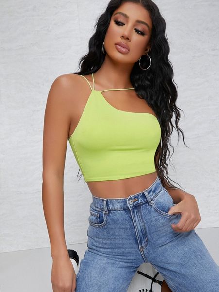 

neon one-shoulder cami crop 26im#, White