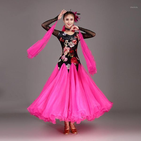 

more colors women ballroom dance dress long sleeve performance stage modern jazz waltz tango foxtrot dresses for dancing1, Black;red