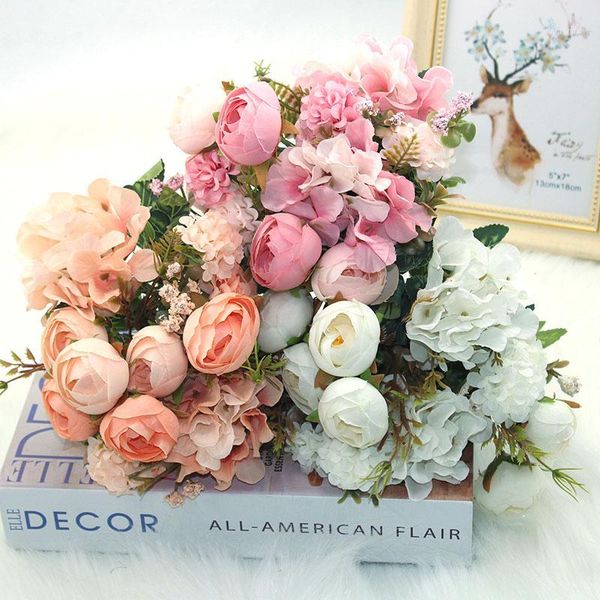 

decorative flowers & wreaths 12 kinds of flower heads/mixed bouquet rose peony artificial silk diy wedding home decoration fake ros1
