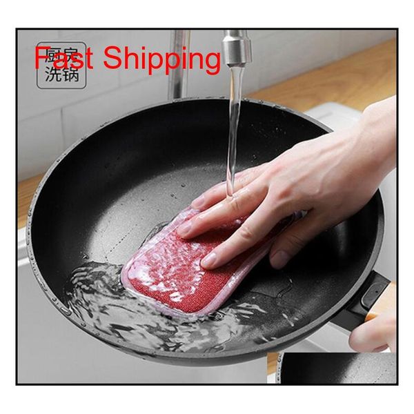

magic cloth double sided sponge scouring kitchen cleaning tools brush wipe pad decontamination qylxib packing2010