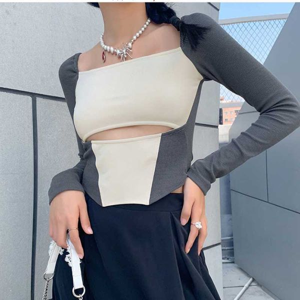 

yoga outfits women's contrast fitness simple long sleeve t-shirt outdoor running hollow out sports shirt tight splicing top, White;red