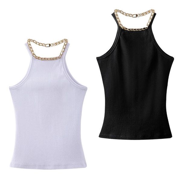 

women's tanks & camis fashion simple solid color personality metal chain decorative neckline suspender vest 2021 stylish women tank bb, White