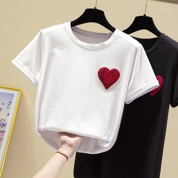 

2020 summer wear new style pure cotton loose heart chapter aberdeen casual short-sleeved t-shirt women's1, White