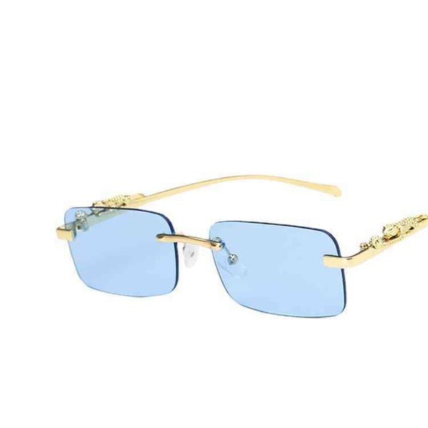 

73% off factory sale 2022 new leopard decorative sunglasses frameless square metal sunglasses, White;black