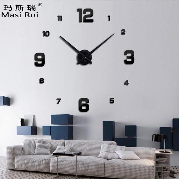 

2019 new arrival 3d real big wall clock modern design rushed quartz clocks fashion watches mirror sticker diy living ro wmtsaw