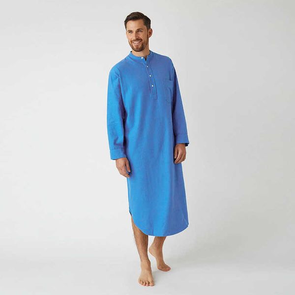 Мужская одежда мода ночная рубашка с длинным рукавом кнопка сплошной цветной рубашки мусульманский мужской халат