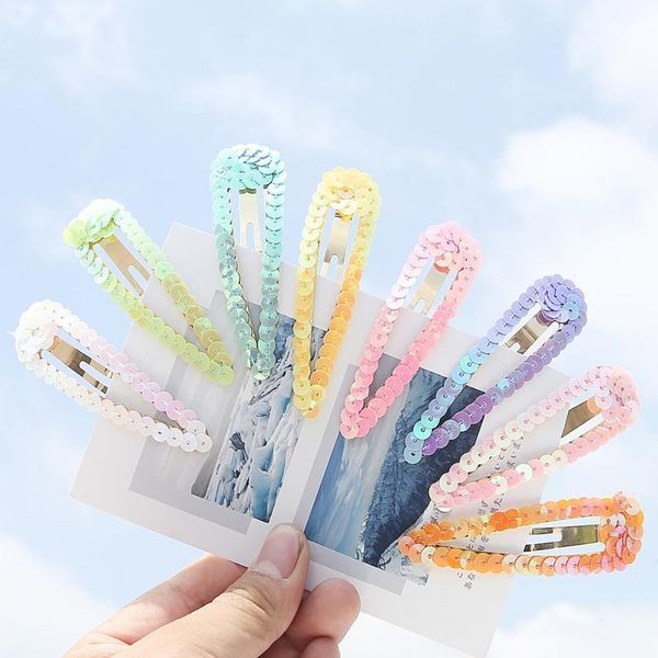 

2pcs shining color mix sequins hair clips hollow geometric water drop shape gold color barrette for girls hair styl qylvvi, Black;brown