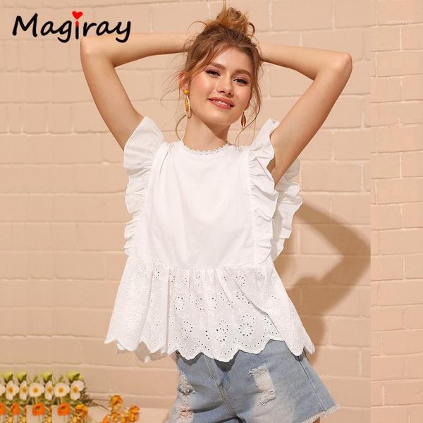 

women's blouses & shirts magriay lace o neck ruffle sleeveless tank summer white blouse women high waist korean elegant peplum kawaii h