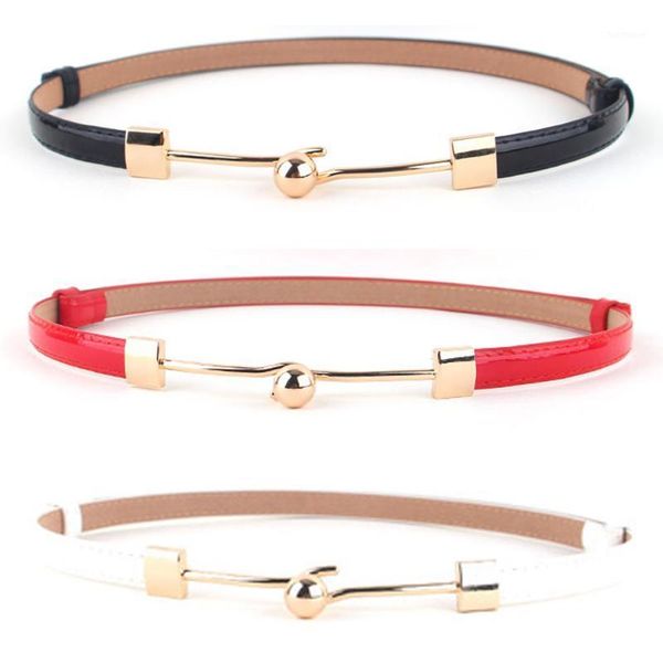 

women ladies skinny gold buckle belt faux leather dress jeans thin waistband bltll03091, Black;brown