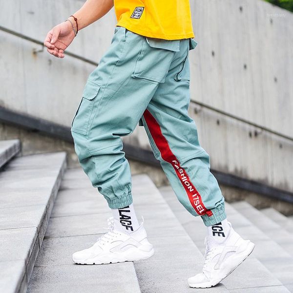 

fashion streetwear big pocket spliced men jeans joggers cargo pants letter printed loose fit ankle banded hip hop pants jeans1, Blue