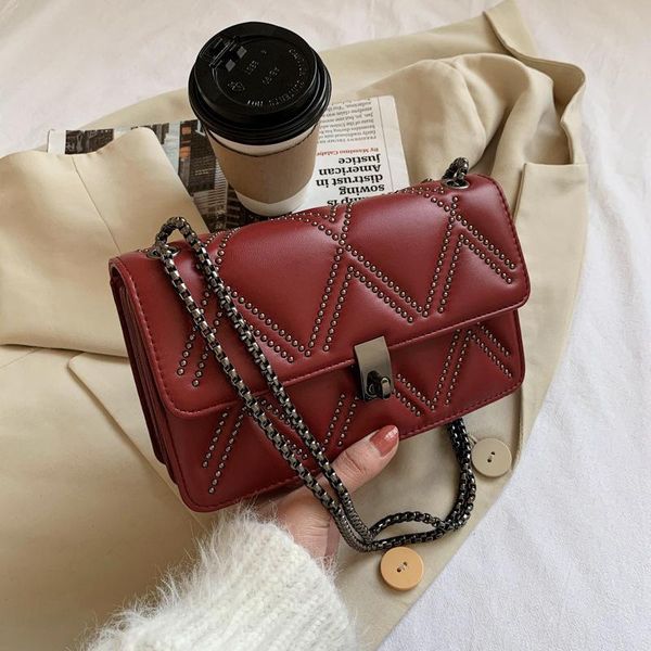 

spring new ladies bag shoulder messenger bag rivet chain retro urban simple