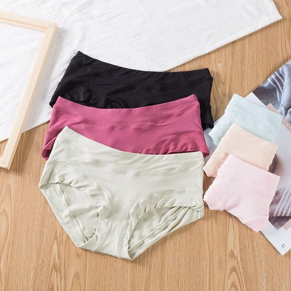 

women's panties mid waist modal underwear cotton briefs seamless for women antibacterial lingerie breathable underpants female intimate, Black;pink