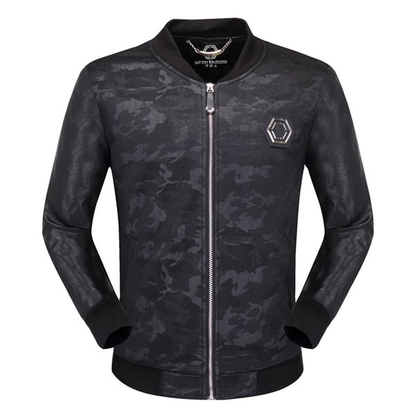 

luxury pp italian original brand skull head winter new men's coat fashion motorcycle leather jacket coat, 2020, Black