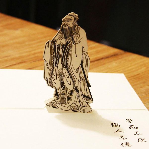 

3d лазерная резка ручная резьба по дереву китайский учитель конфуций бумаги приглашение поздравительная открытка открытки день учителя творч