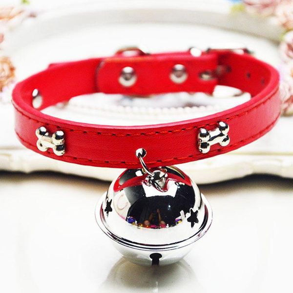 

dog collars & leashes pu leather cat collar with big bells adjustable candy colors puppy kitten necklace for small dogs cats pet accessories