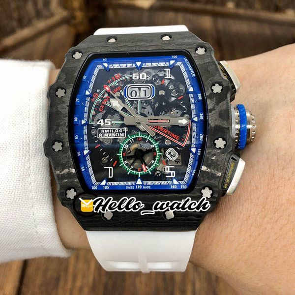 

new flybackcarbon fiber case rm11-04 11-04 miyota autoamtic skeleton dial blue inner mens watch white rubber sport watches hello_watch, Slivery;brown