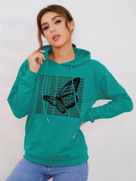 

slogan and butterfly print hooded sweatshirt h0ui#, White;black