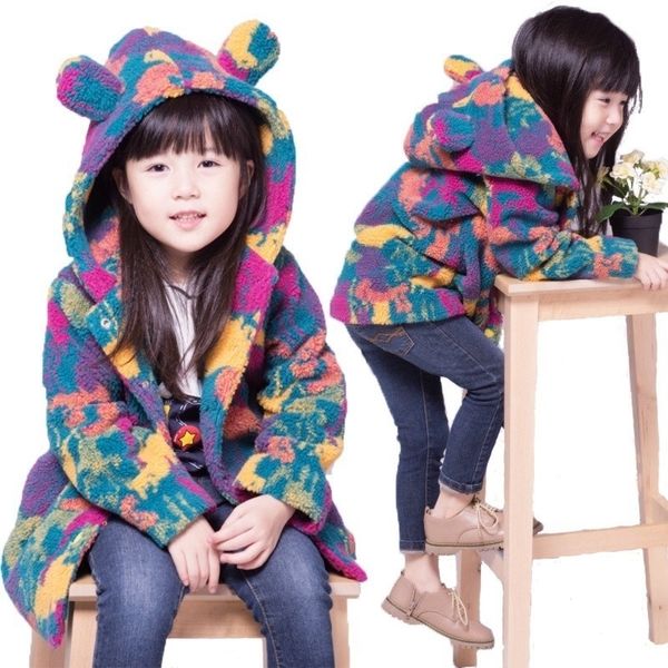 Giacche invernali ragazze in velluto di velluto di velluto esterno camuffare adorabili cappotti con cappuccio con cappuccio con cappuccio 3-9 anni Girls Teenage Snow Wear LJ201120