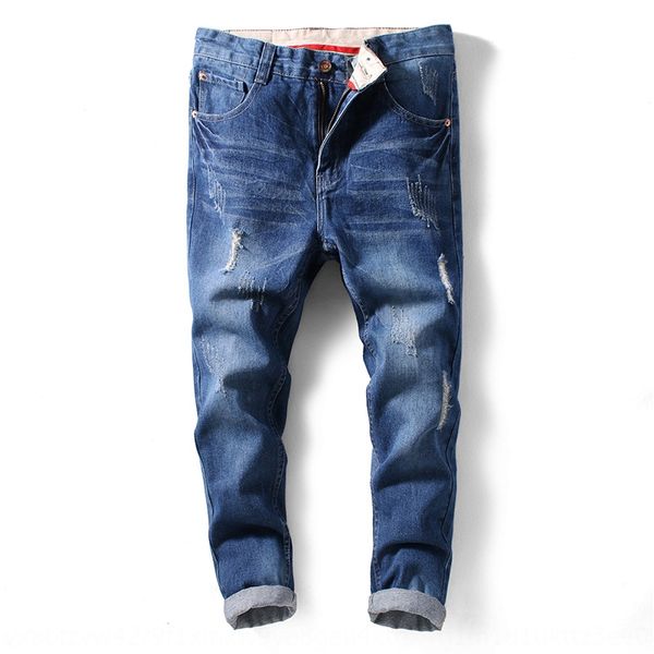 

корейская версия мужчин с дырками отверстиями для teenagersfeet закрытия и тонкие джинсы и джинсы, установленных pantscapris vxcp7, Blue