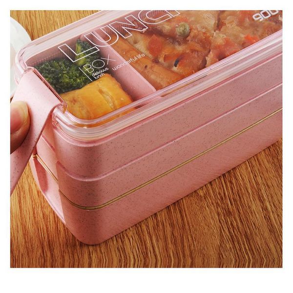 

3 layer lunch box healthy material wheat straw bento boxes microwave dinnerware food storage contain sqcafs