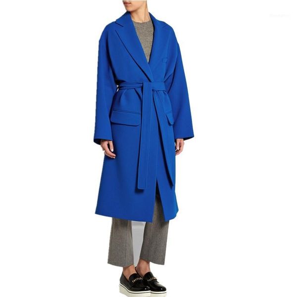 

2020 winter women cashmere coat pocket casual simple royal blue solid elegant coats outerwear turn down collar pocket jackets1, Black