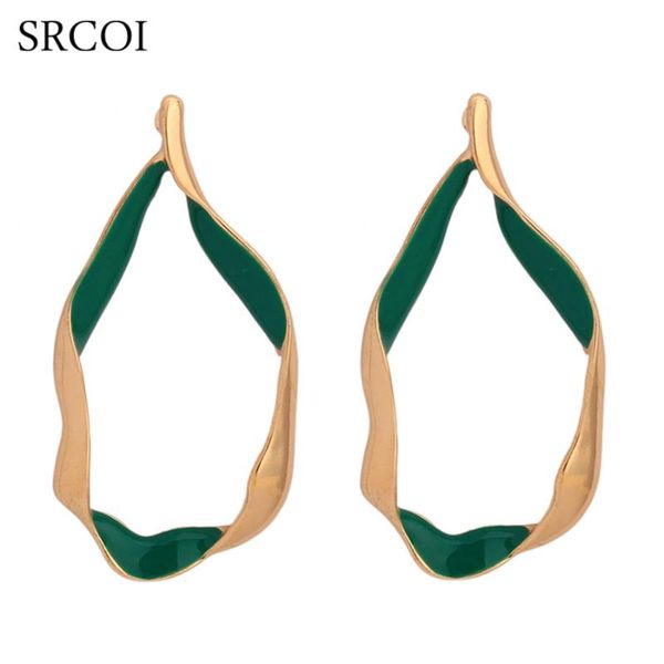 

srcoi vintage gold color twisted big hoop earrings women geometric circle earrings zinc alloy fashion jewelry wholesale, Golden;silver