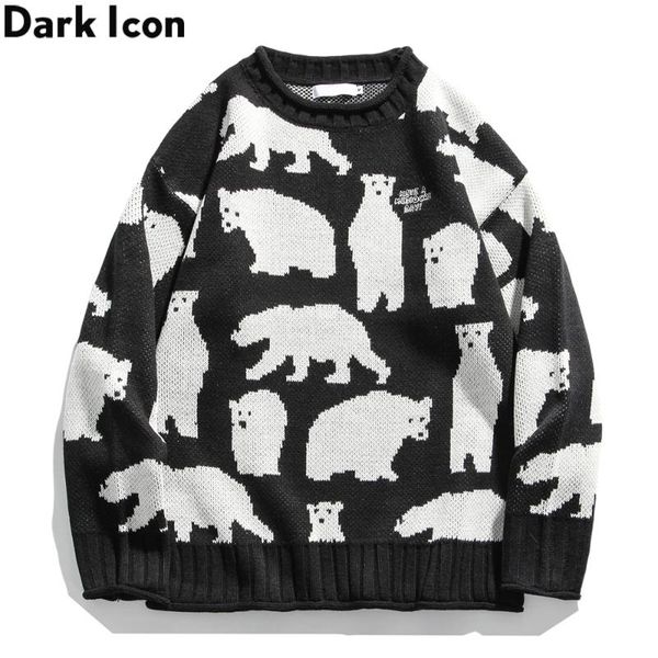

men's sweaters dark animal loose sweater men women round neck preppy style boy's, White;black
