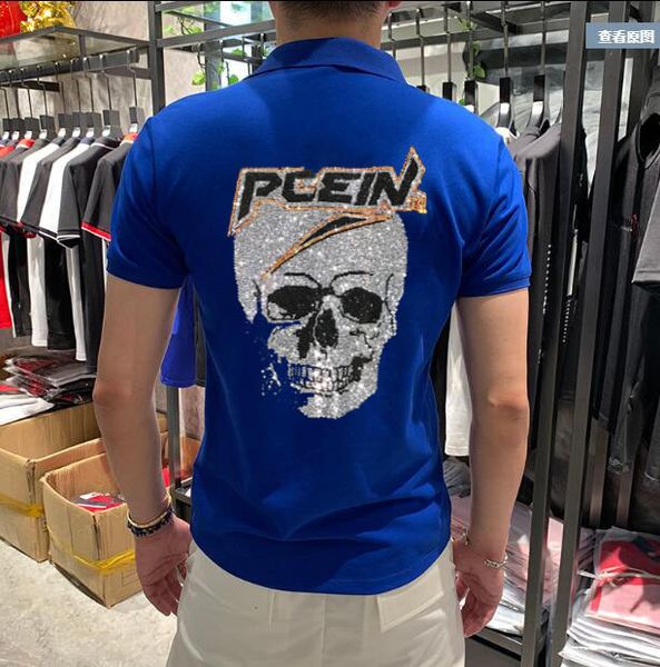 

2021 new man shirt brand mens casual rhinestones short sleeve high quantity polo men plus size 4xl 8xch, White;black