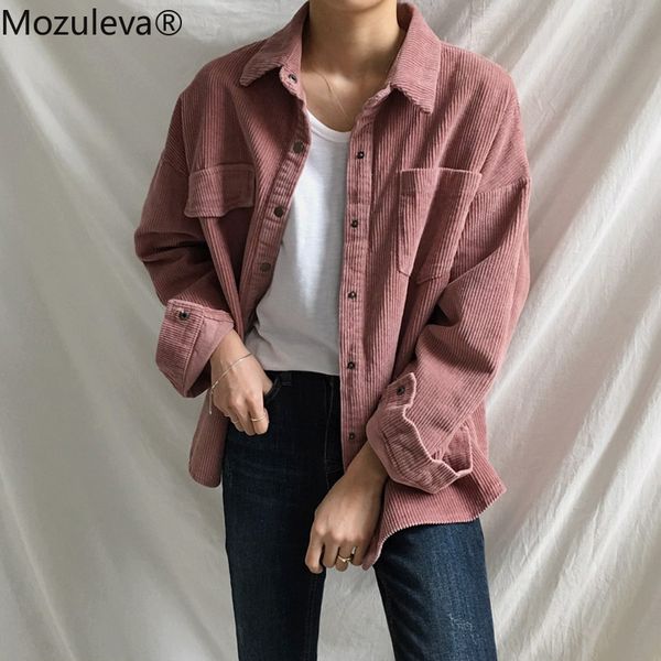 

mozuleva women blouse shirt spring corduroy full sleeve loose turn-down collar blusas womens and blouses ropa mujer 2020 c1106, Black;brown
