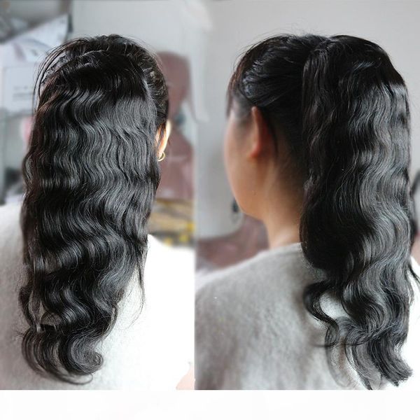 

человек клип ins хвостик для женщин natural black body wave клип в человеческих волосах монгольского remy волос двойного утке