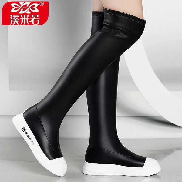 

boots 2021 women's over-knee warm winter children's elastic plus velvet high-tube net red flat-bottomed1, Black