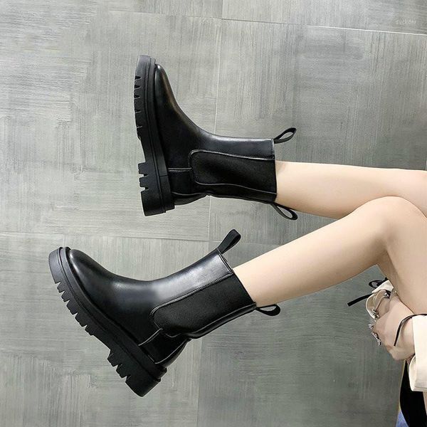 

2021 fashion women chunky heel ankle boots woman autumn winter comfortable boots female platform fashion pu1, Black