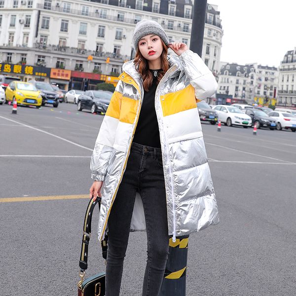 

2021 new feminino longo inverno nova moda prata brilhante 90% pato branco para baixo emenda capuz grosso quente prova d71 gua poca, Black