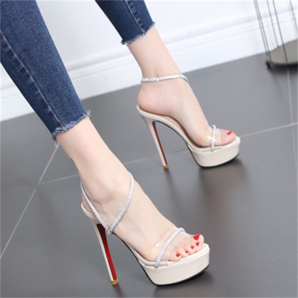 

2020 transparent women's sandals new style soles high-heeled 12 in open-toed shoes x9y2, Black