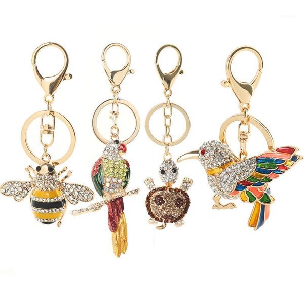 

keychains crystal animal keychain tortoise bee parrot hummingbird keyring stereo rhinestone jewelry gift women wallet car pendant1, Silver