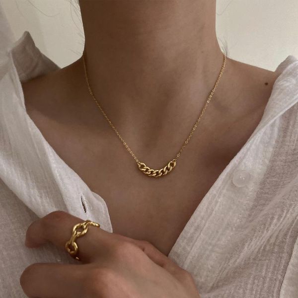 

2021 korea cuban necklace retro punk metal gold silver color simple metal chain necklace clavicle chain for women men jewelery