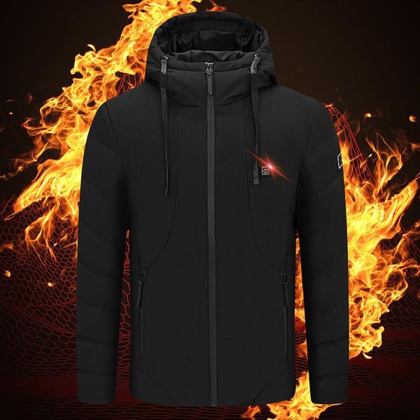 

5v electric heated jacket abdomen arms back heated outdoor waterproof sports winter coat with cap usb heating warm clothes, Gray;blue