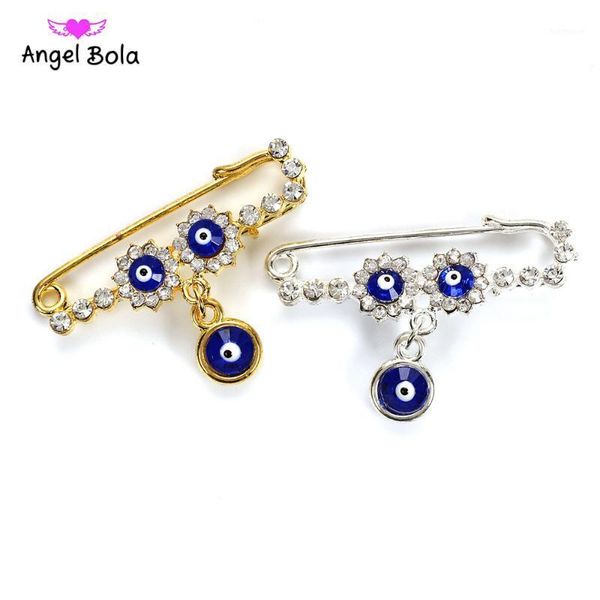 

islam mother's baby turkish evil eye crystal charms brooch pin women men muslim jewelry gold crystal buckle clips1, Gray