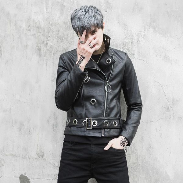 

winter fashion metal circle man's motobile pu leather jacket korean stylish fitting jacket1, Black