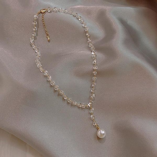 

shiny crystal imitation pearl necklace for women simple clavicle chain choker necklace wedding jewelry gifts, Golden;silver