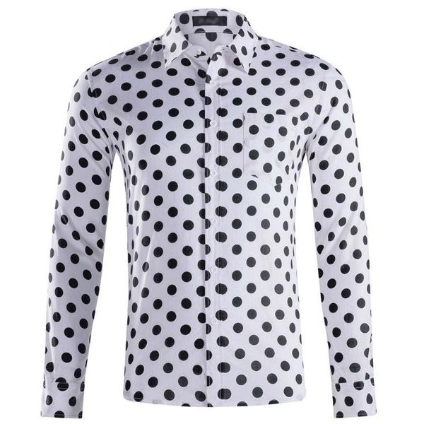 

men's casual shirts mens polka dots vintage long sleeve cotton black white plus size turn-down collar business dress camisas masculina, White;black