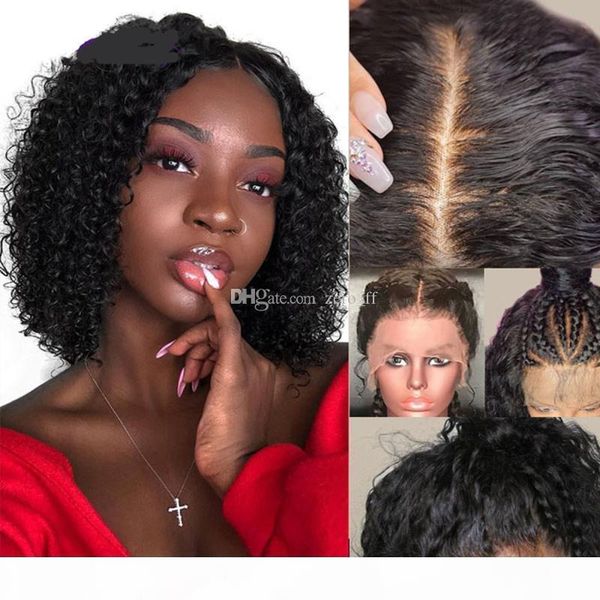 

short bob kinky curly peruvian human hair full lace wigs baby hairs pre plucked natural hairline lace front wig bleached knots, Black;brown